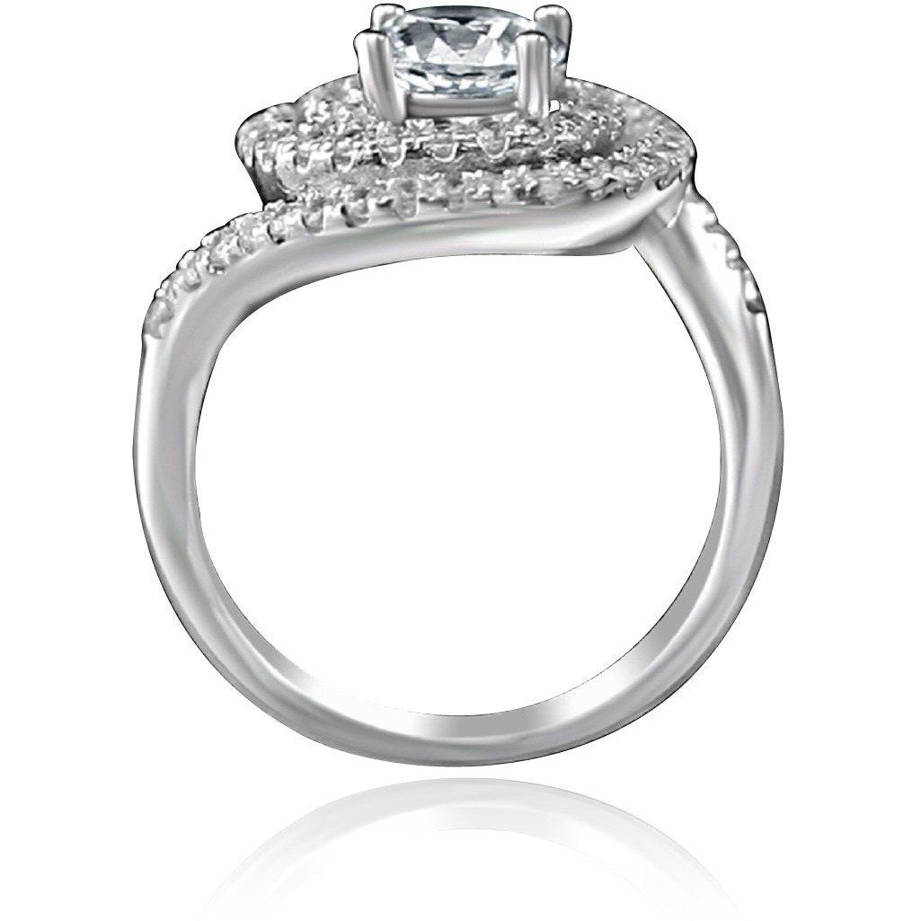 1/2 CT. Intensely Radiant Round Diamond Veneer Cubic Zirconia with Halo Stylish Swirl Floating Sterling Silver Ring. 635R3237 | Yaacov Hassidim