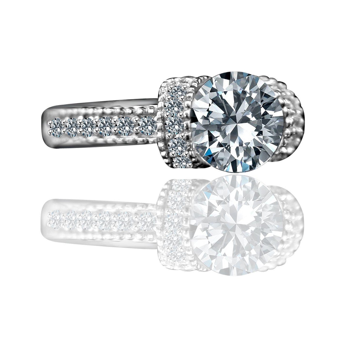 1.25 CT. Intensely Radiant Round Diamond Veneer Cubic Zirconia Classic Vintage Style Miligree Engagement/Wedding Sterling Silver Ring. 635R12826 | Yaacov Hassidim