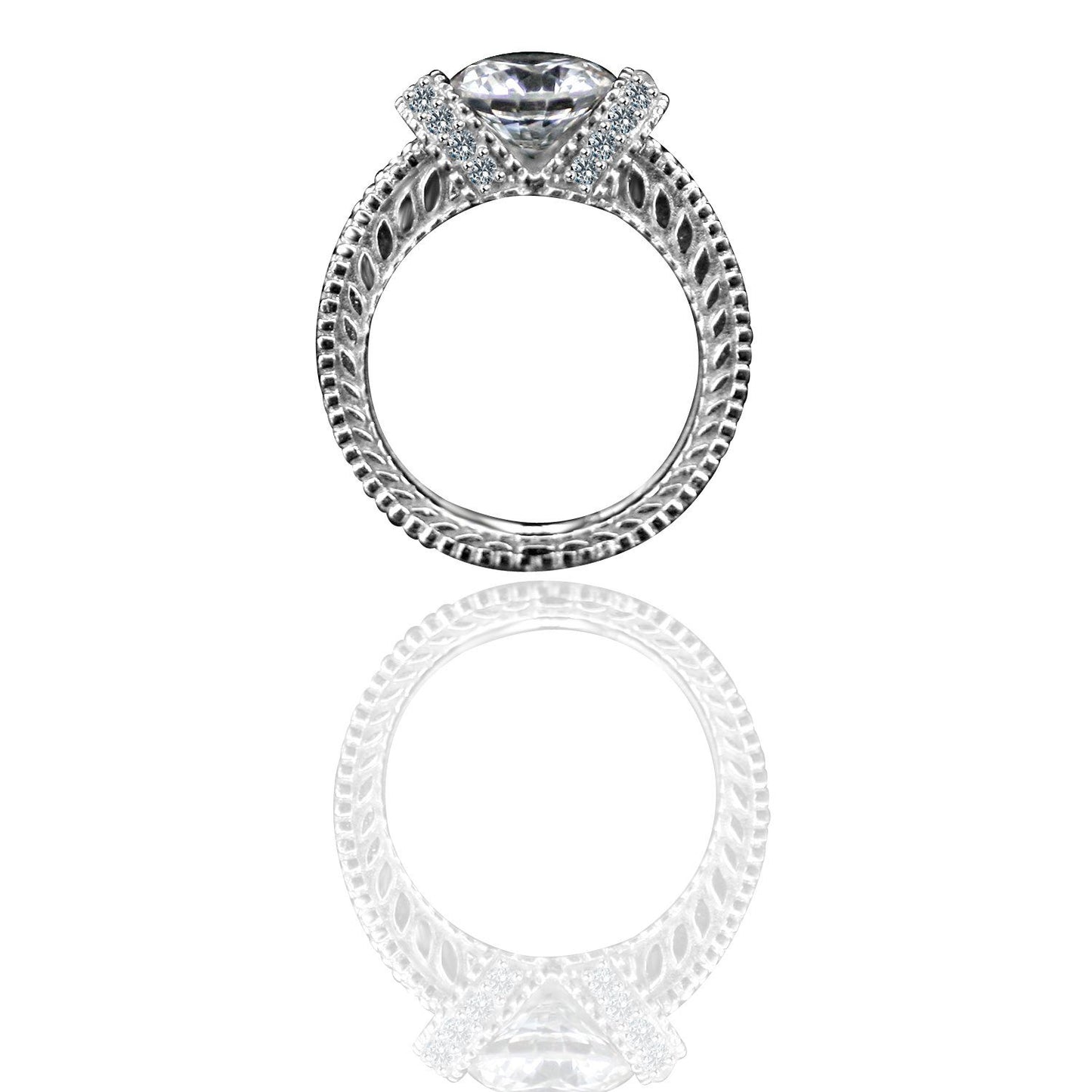 1.25 CT. Intensely Radiant Round Diamond Veneer Cubic Zirconia Classic Vintage Style Miligree Engagement/Wedding Sterling Silver Ring. 635R12826 | Yaacov Hassidim