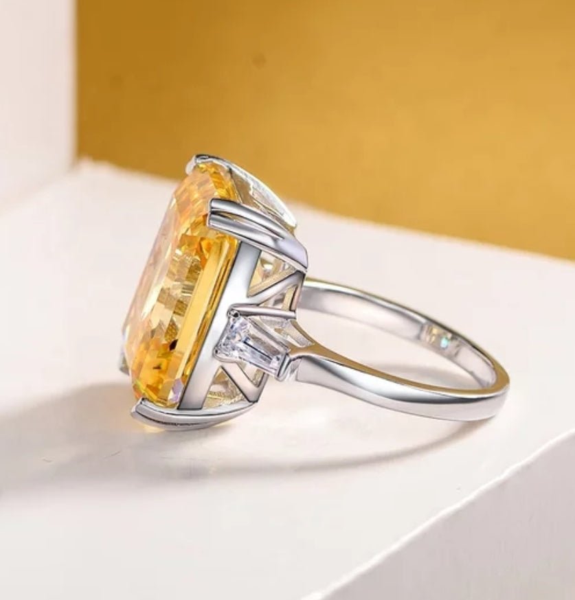 15CT Emerald intense canary Diamond Veneer Cubic Zirconia Ring. 800R1337CR