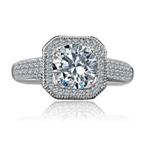 2CT Intensely Radiant Round Diamond Veneer Cubic Zirconia Stunning Micro pave Halo Engagement Fully Pave Upper Shank Sterling Silver Ring2. 635R4002 | Yaacov Hassidim