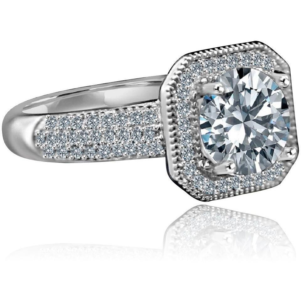 2CT Intensely Radiant Round Diamond Veneer Cubic Zirconia Stunning Micro pave Halo Engagement Fully Pave Upper Shank Sterling Silver Ring2. 635R4002 | Yaacov Hassidim