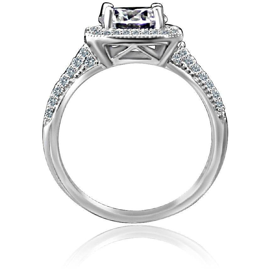 2CT Intensely Radiant Round Diamond Veneer Cubic Zirconia Stunning Micro pave Halo Engagement Fully Pave Upper Shank Sterling Silver Ring2. 635R4002 | Yaacov Hassidim