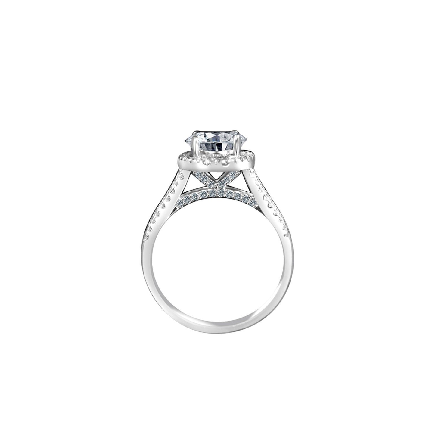 2 CT.(8mm) Intensely Radiant Round Diamond Veneer Cubic Zirconia Split Shank Floating Halo Engagement/Wedding Sterling Silver Ring. 635R4008