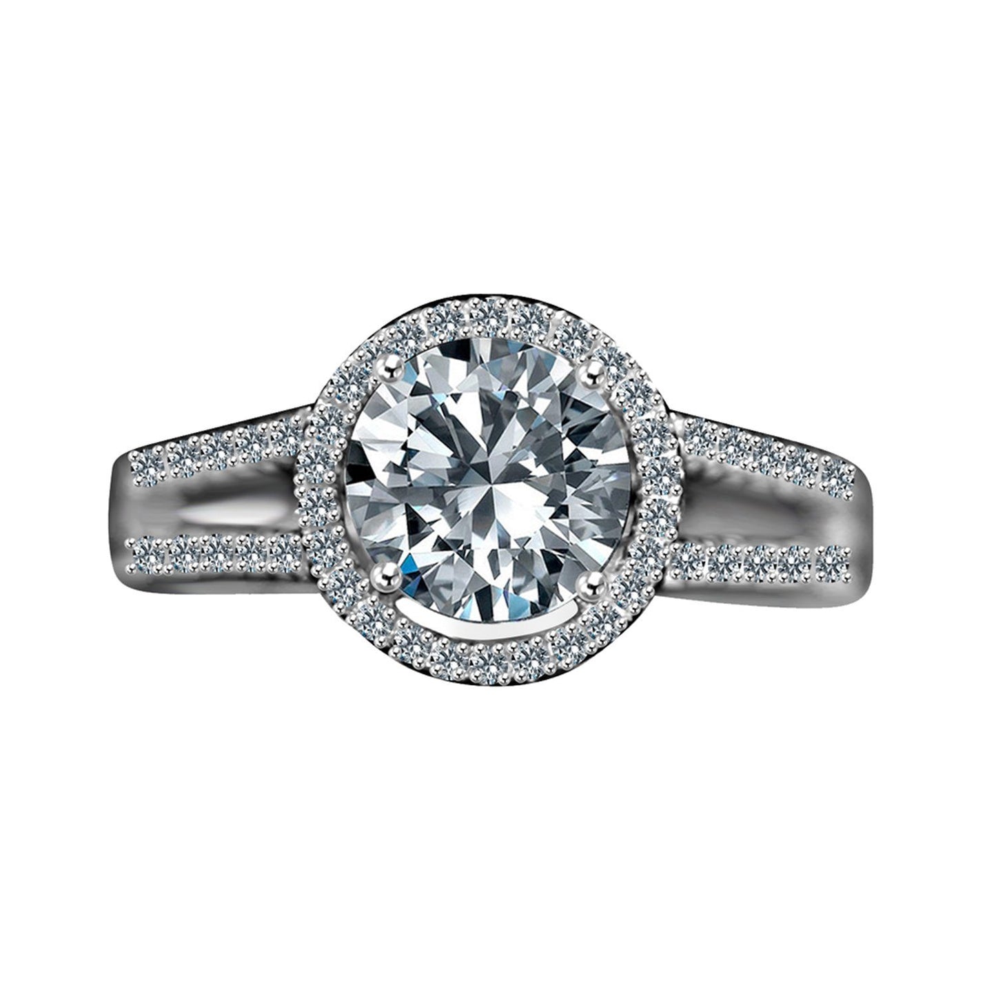 2 CT.(8mm) Intensely Radiant Round Diamond Veneer Cubic Zirconia Split Shank Floating Halo Engagement/Wedding Sterling Silver Ring. 635R4008