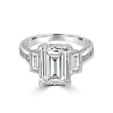 2.5CT Emerald Diamond Veneer Cubic Zirconia Three Stone Sterling Silver Ring. 635R71197