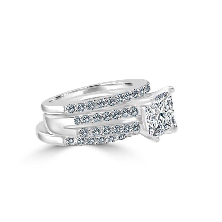 2CT Princess Cut Square Diamond Veneer Cubic zirconia Trio Engagement/Wedding Sterling Silver  Ring Set 635R72233