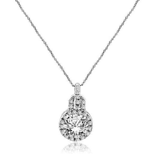 3CT Round Halo Diamond Veneer Cubic Zirconia Sterling Silver Pendant. 635P10732A