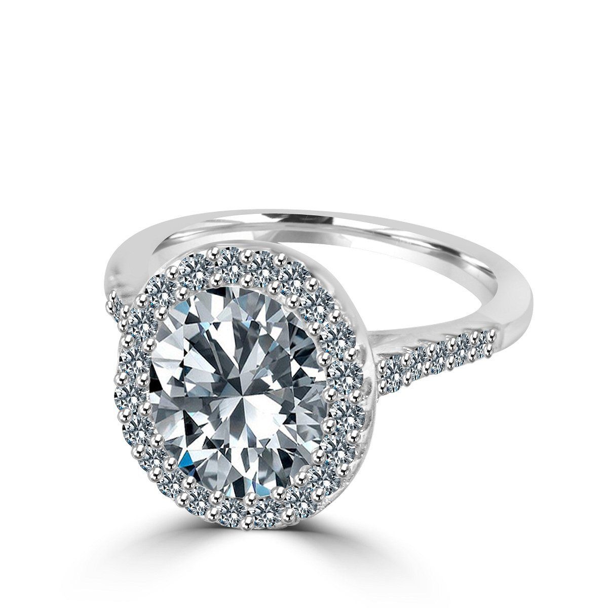 3 CT.(10x8mm) Intensely Radiant Oval Center Diamond Veneer Cubic Zirconia with Halo Pave Set Sterling Silver with Rhodium Electro-Plate Ring. 635R0245 | Yaacov Hassidim