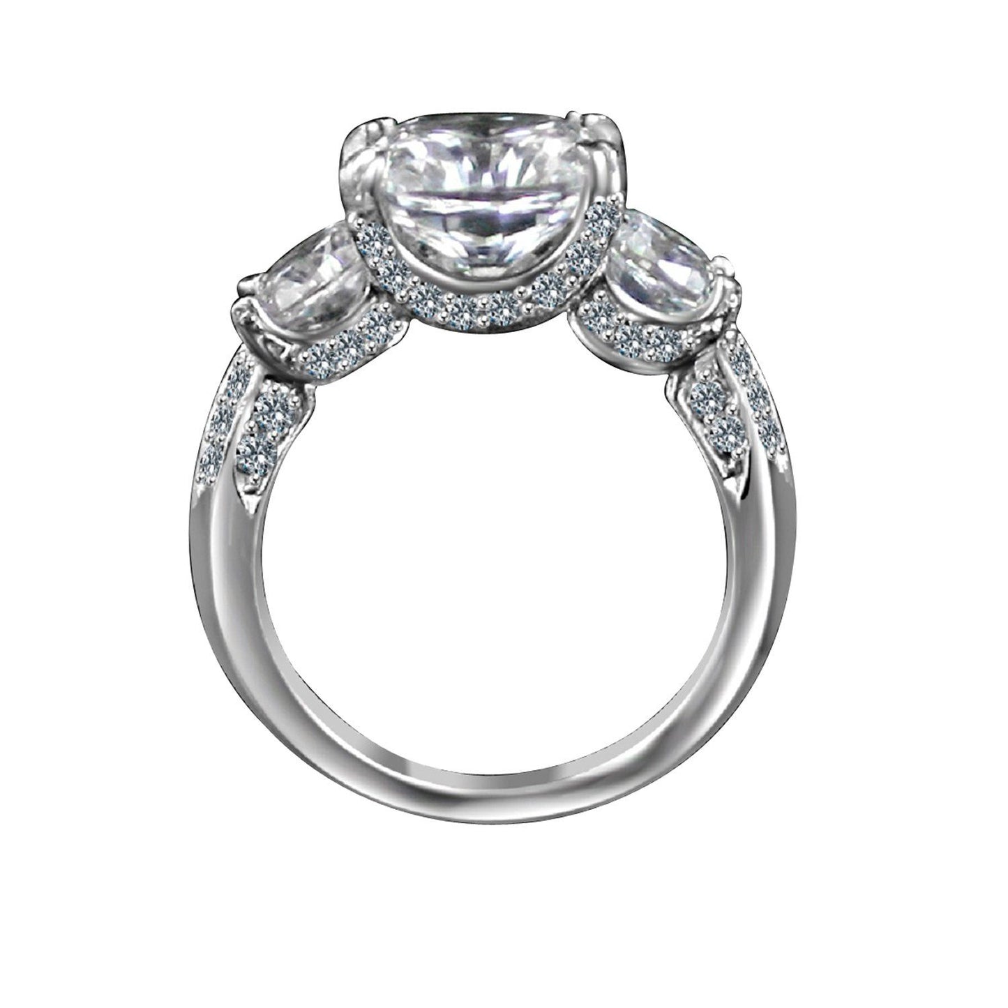 3 TW. Intensely Radiant Cushion Square Diamond Veneer Cubic Zirconia Three Stones Sterling Silver Ring. 635R71302