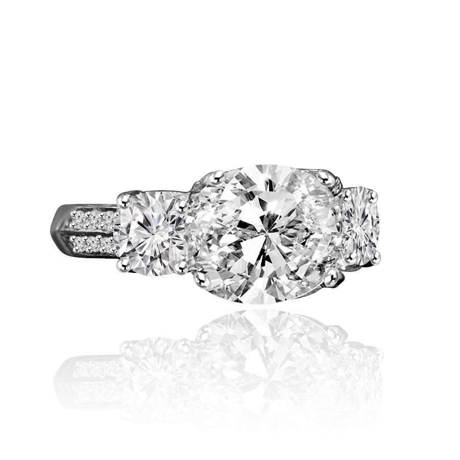 3 TW. Intensely Radiant Cushion Square Diamond Veneer Cubic Zirconia Three Stones Sterling Silver Ring. 635R71302