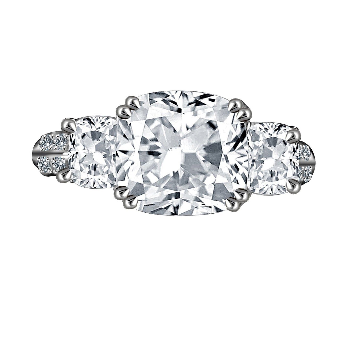 3 TW. Intensely Radiant Cushion Square Diamond Veneer Cubic Zirconia Three Stones Sterling Silver Ring. 635R71302