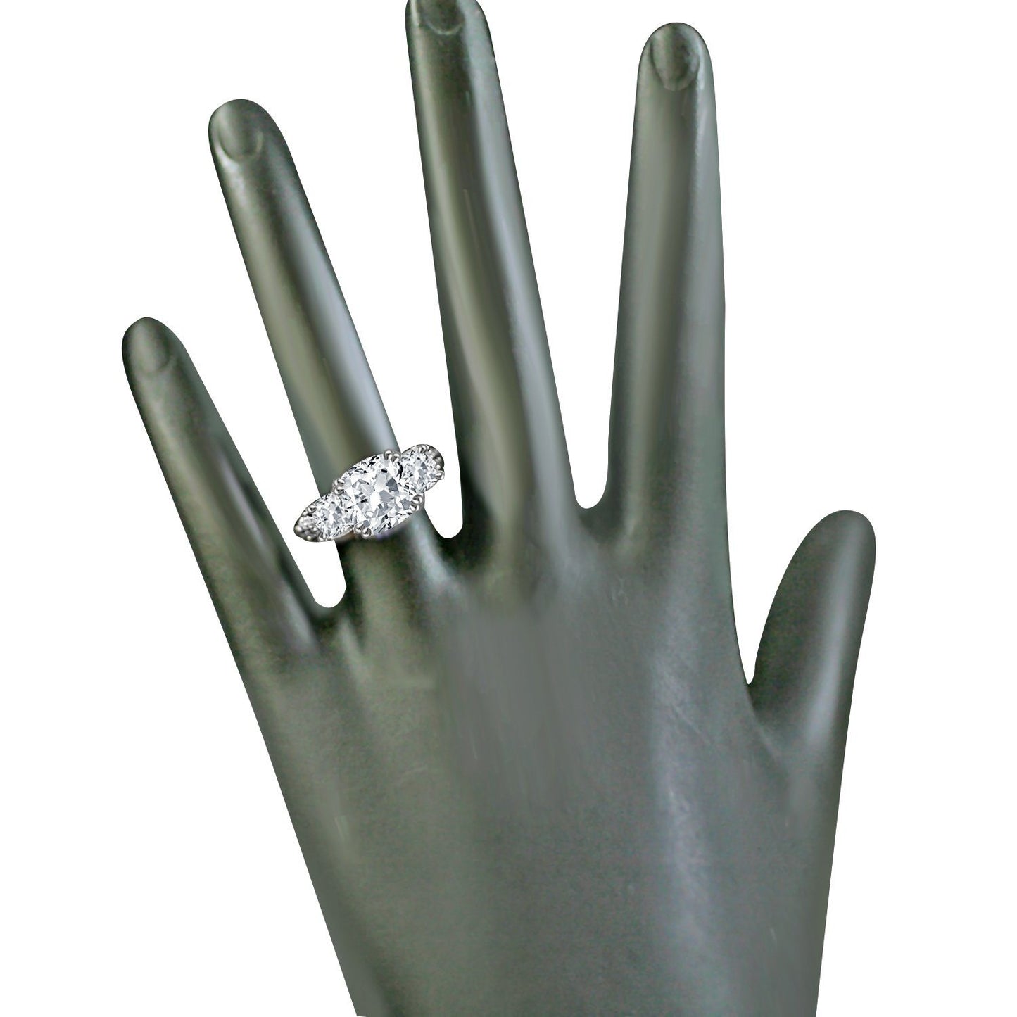 3 TW. Intensely Radiant Cushion Square Diamond Veneer Cubic Zirconia Three Stones Sterling Silver Ring. 635R71302