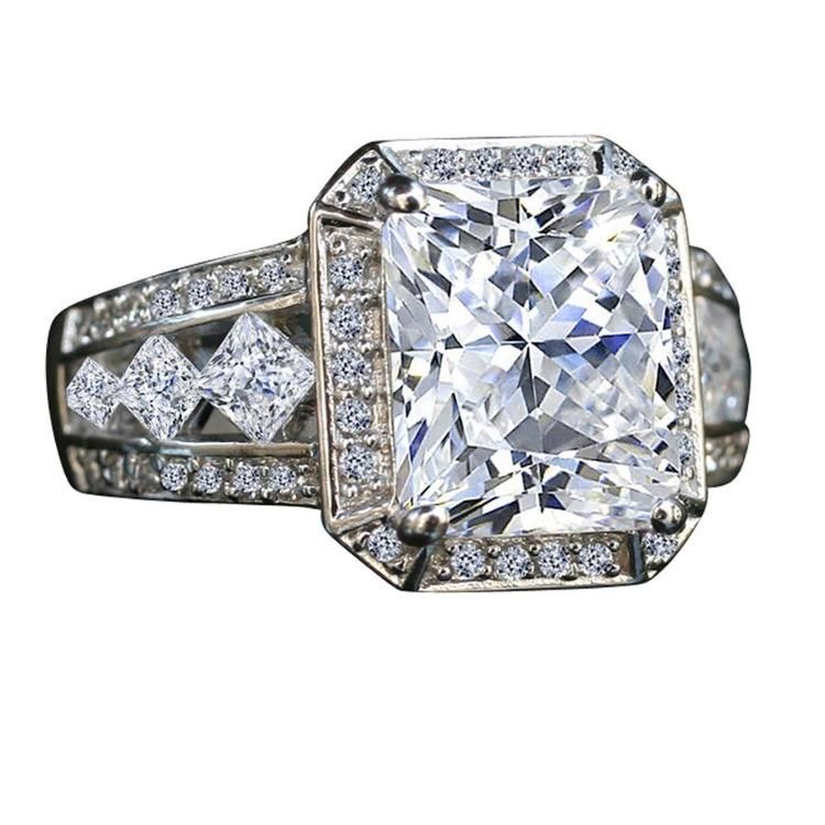 3.5CT radiant Diamond Veneer Cubic Zirconia Sterling Silver Vintage Ring.635R71484