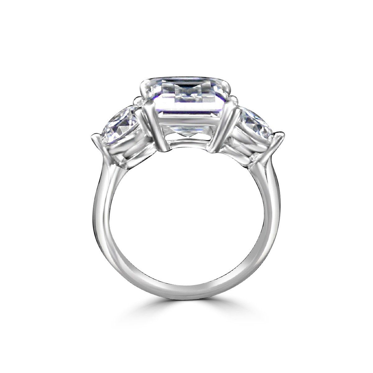 3.5ct Intensely Radiant Emerald Diamond Veneer Cubic Zirconia with 1 CT Round Stone ring engagement wedding ring in sterling silver 635R2118EC | Yaacov Hassidim
