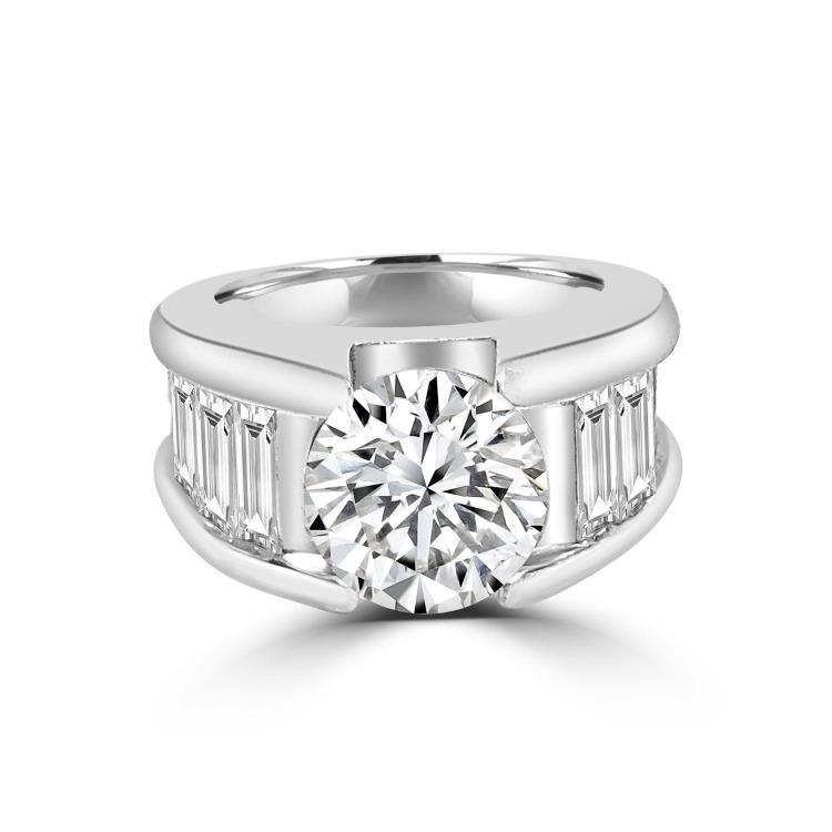3CT Round Diamond Veneer Cubic Zirconia Graduating baguettes Shank Sterling Silver Ring. 635R71282