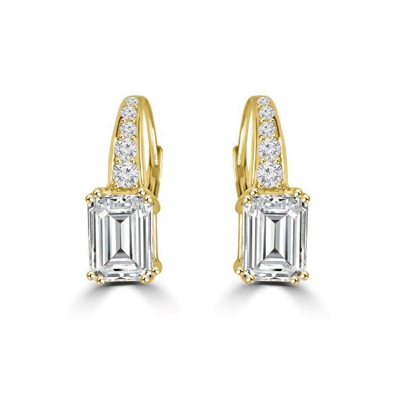 3CT TW (8x6mm) intensely Emerald Diamond Veneer Cubic zirconia Sterling Silver lever back earrings. 635E11327E | Yaacov Hassidim