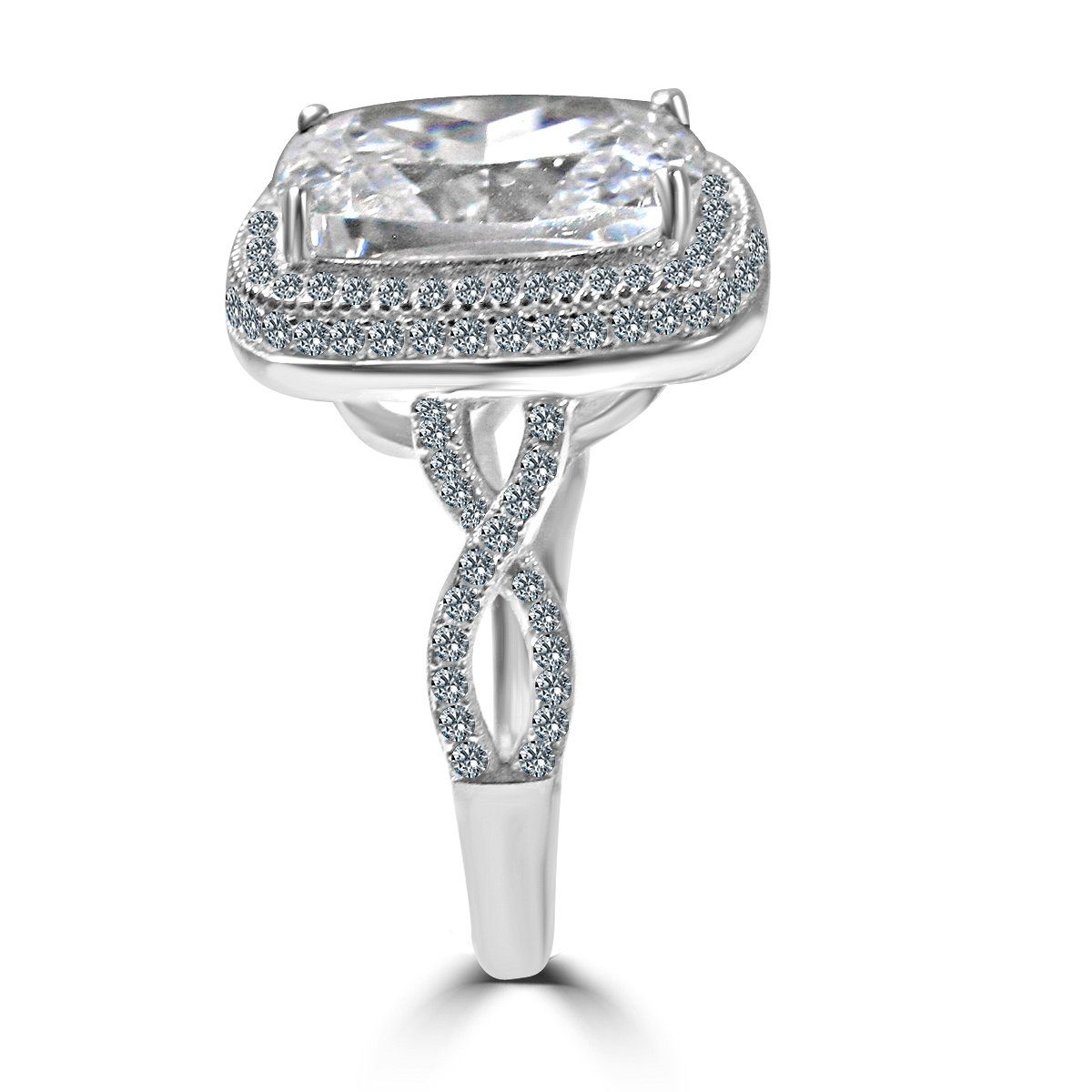 5CT Radiant Cushion w/Halo Diamond Veneer Cubic Zirconia Sterling Silver Ring. 635R0248