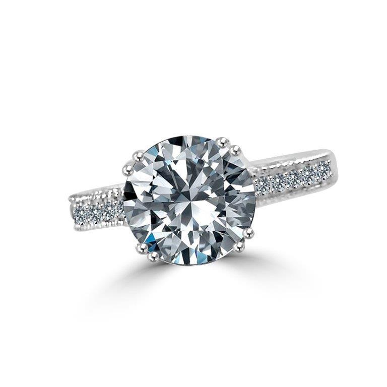 4CT Round Diamond Veneer Cubic zirconia Sterling silver Filigree Solitaire Ring. 635R12819
