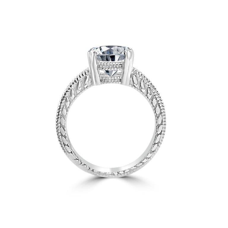 4CT Round Diamond Veneer Cubic zirconia Sterling silver Filigree Solitaire Ring. 635R12819