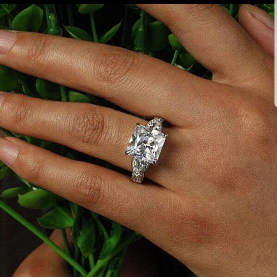 5CT Square Asscher Diamond Veneer Cubic zirconia silver Ring. 635R13832