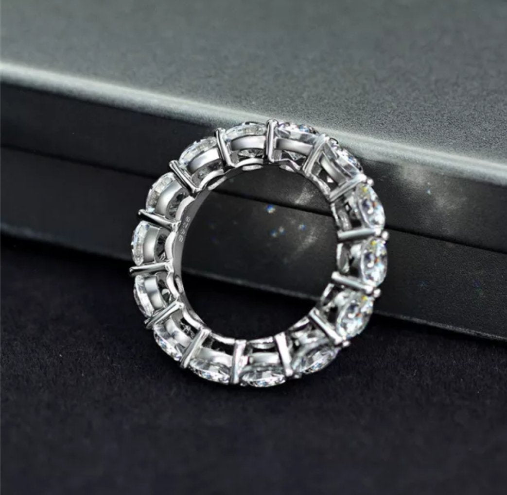 5 CT TW Zirconite cubic zirconia eternity band ring in sterling silver, blue stone, RC38