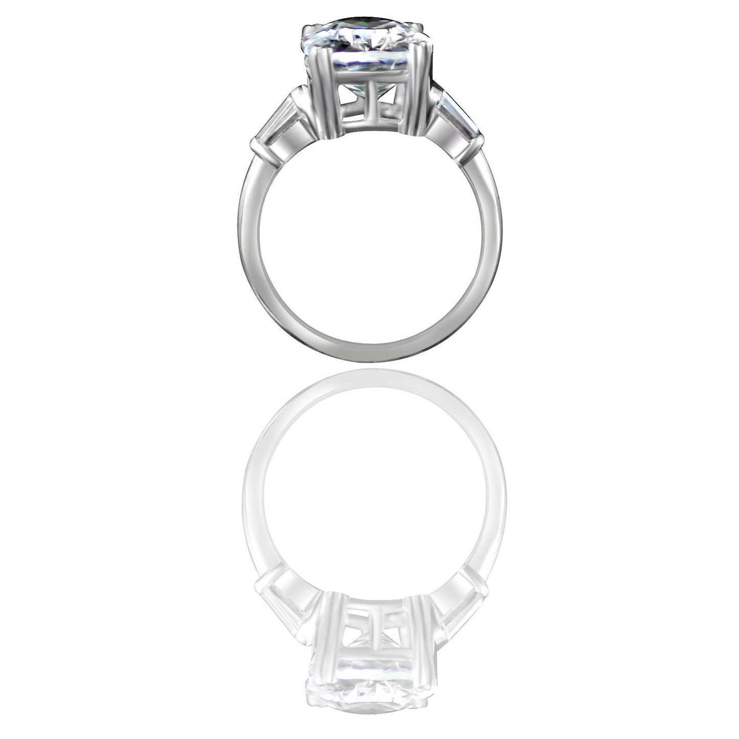 5CT.(12x10mm) intensely Radiant Cushion Diamond Veneer Cubic Zirconia Ring Detailed with Tapered Baguette Sides. 635R71575