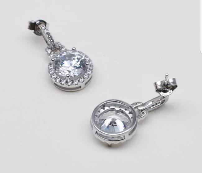6 CTW Round Diamond Veneer Cubic Zirconia Sterling Silver Earrings. 635E10732 | Yaacov Hassidim