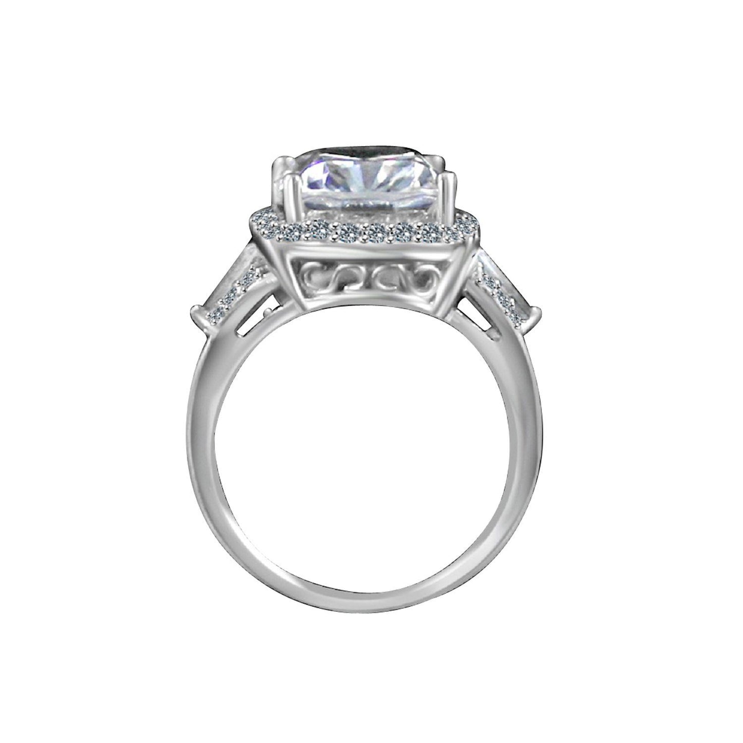 8CT radiant Cushion w/halo Diamond Veneer Cubic Zirconia Sterling Silver Ring. 635R71678