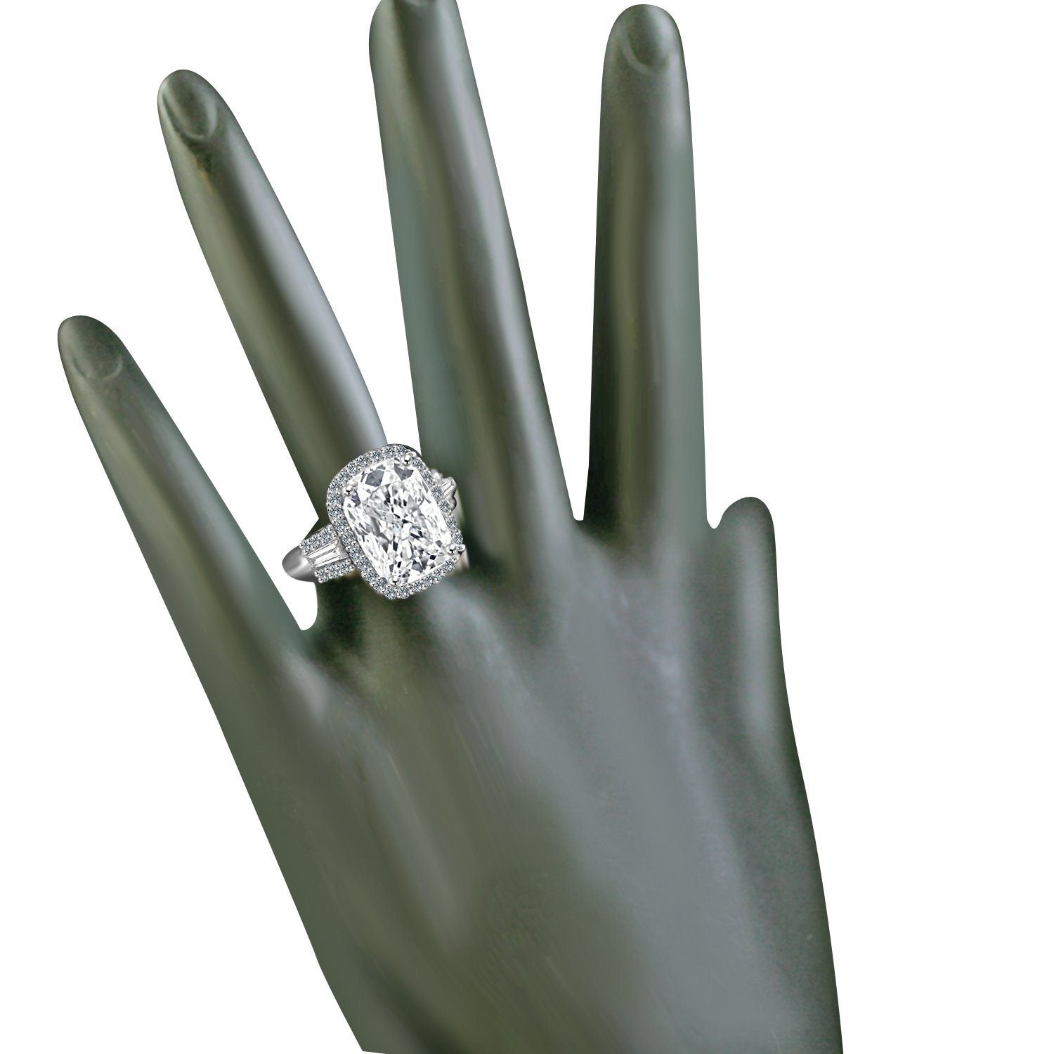 8CT radiant Cushion w/halo Diamond Veneer Cubic Zirconia Sterling Silver Ring. 635R71678