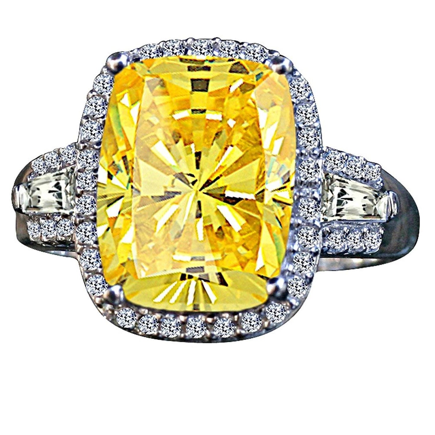 8CT radiant Cushion w/halo Diamond Veneer Cubic Zirconia Sterling Silver Ring. 635R71678