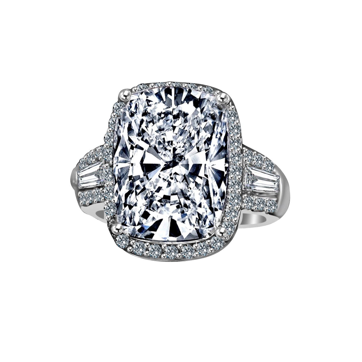 8CT radiant Cushion w/halo Diamond Veneer Cubic Zirconia Sterling Silver Ring. 635R71678