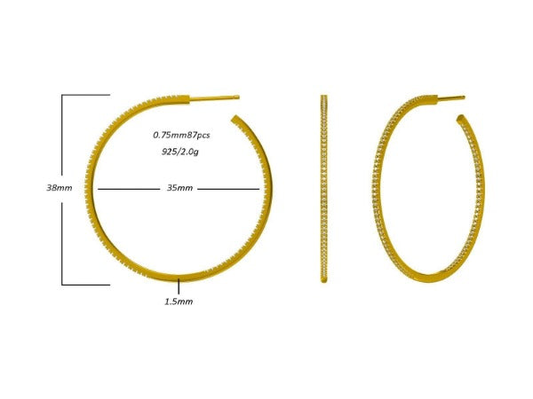Super thin Double View Hoop Earrings Zirconite Cubic Zirconia Earrings. STE-457