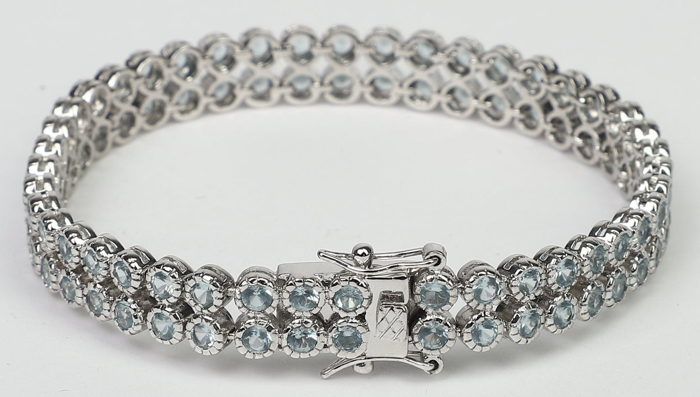Two rows Zirconite Cubic Zirconia Sterling Silver w/double safety lock Bracelet. AH3559 | DiamondVeneer Fashion