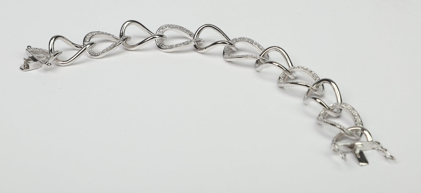 Large Curved Link Zirconite Cubic Zirconia Sterling Silver Bracelet. STB599 | DiamondVeneer Fashion