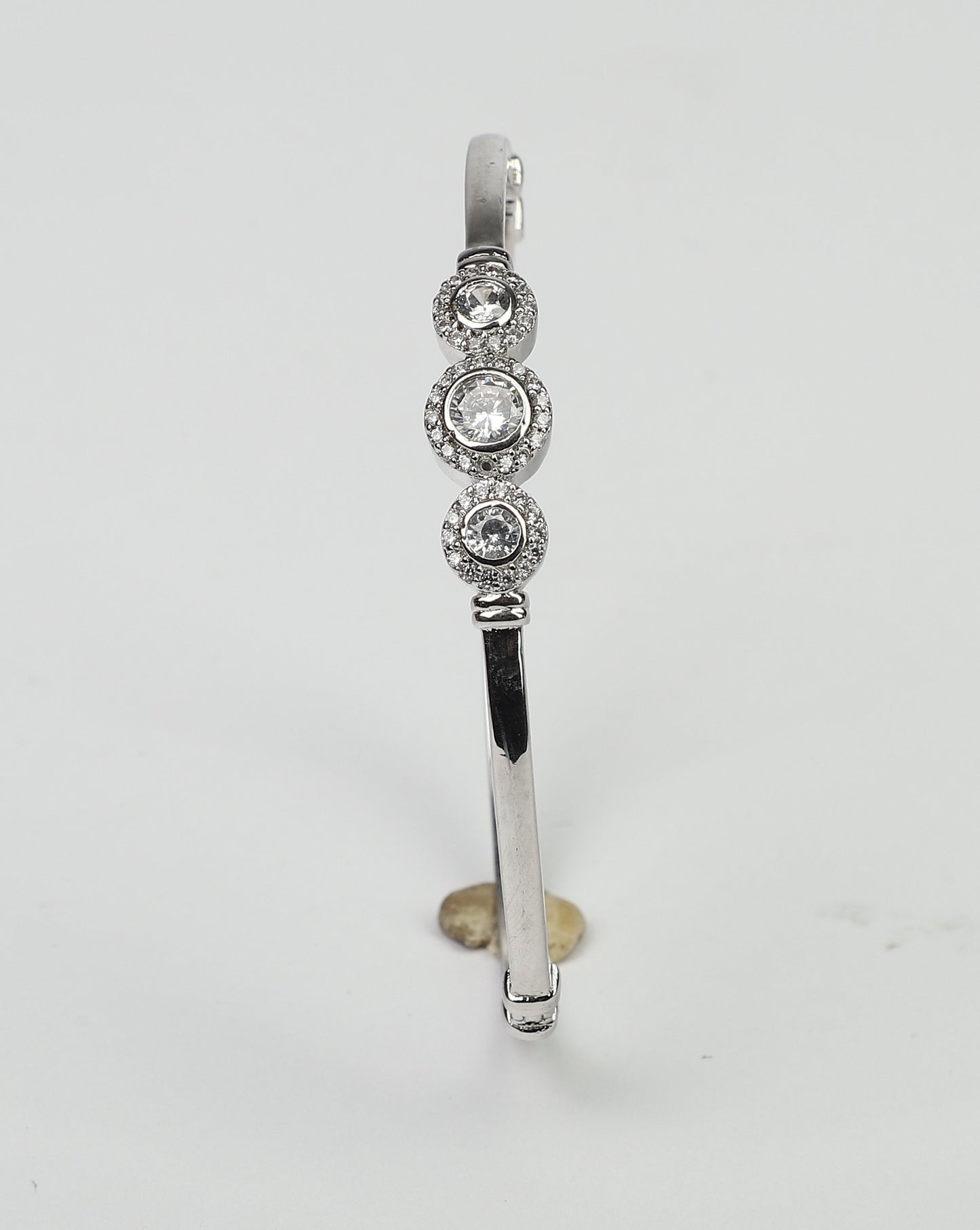 Hinged Zirconite Cubic Zirconia 3-Stones Bezel Rhodium Bangle Bracelet.698B003 | DiamondVeneer Fashion