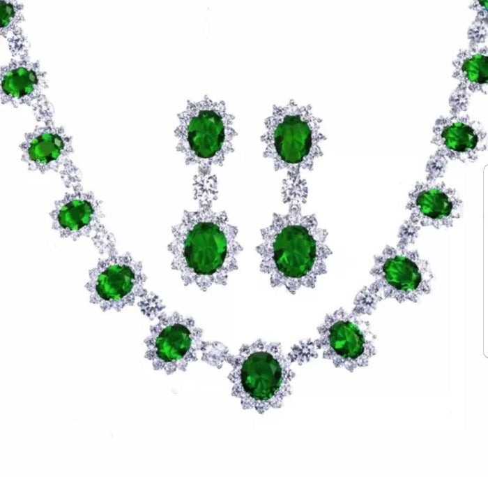 Oval Zirconite Cubic Zirconia Couture Emerald Necklace. 628N5099ER | Zirconmania fashion 