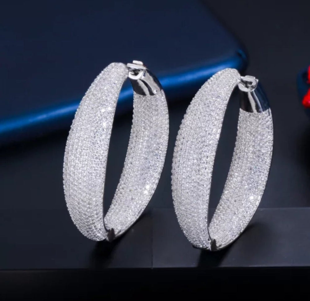 Zirconite Cubic Zirconia double view gold Hoop Earrings. 826E04 | DiamondVeneer Fashion