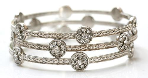Zirconite set of Three Fashion Rhodium/Clear Bangle Bracelets. 657B3411