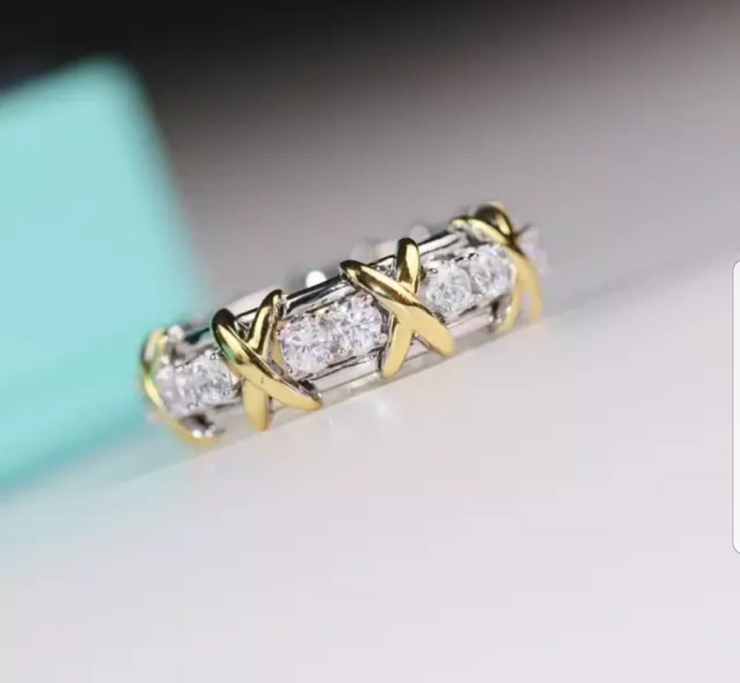 X Diamond Veneer Cubic Zirconia Eternity Band Ring2