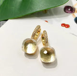 Zirconite Cabochon Minimalist Huggies Hoop Gold crystal Earrings