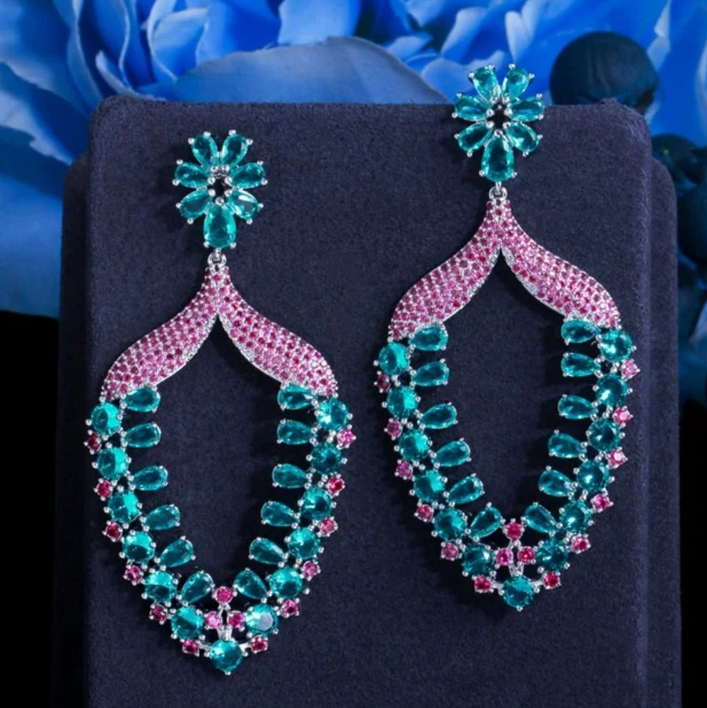 Zirconite Cubic Zirconia long color Earrings. 826E08 | DiamondVeneer Fashion