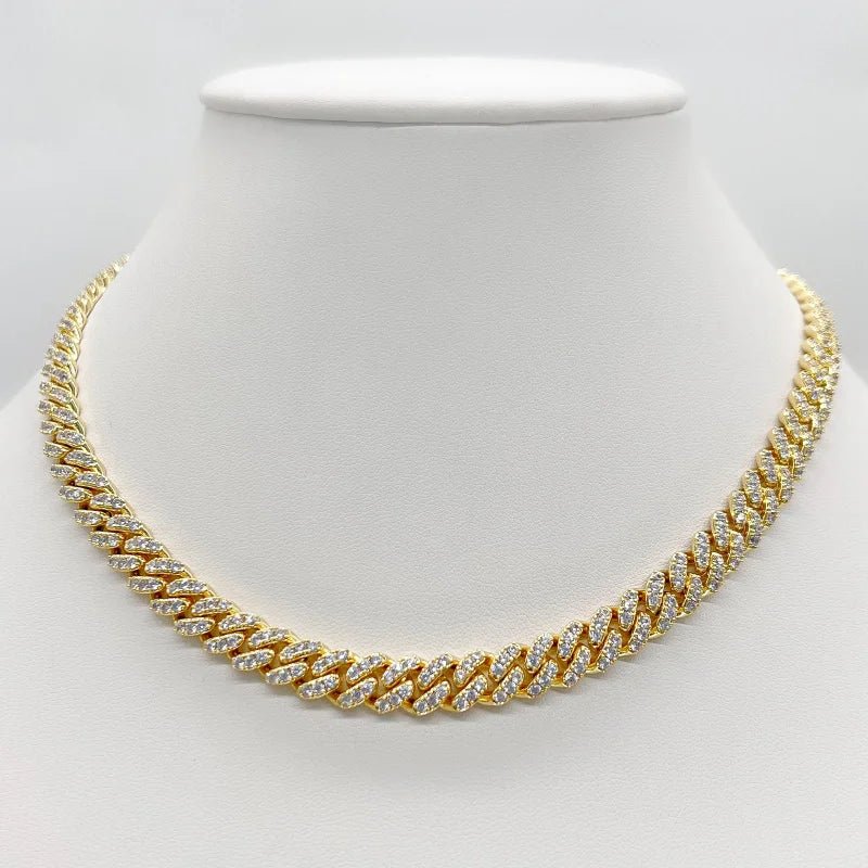 Zirconite Cubic Zirconia pave 8mm Curved Link Gold Necklace. 818N