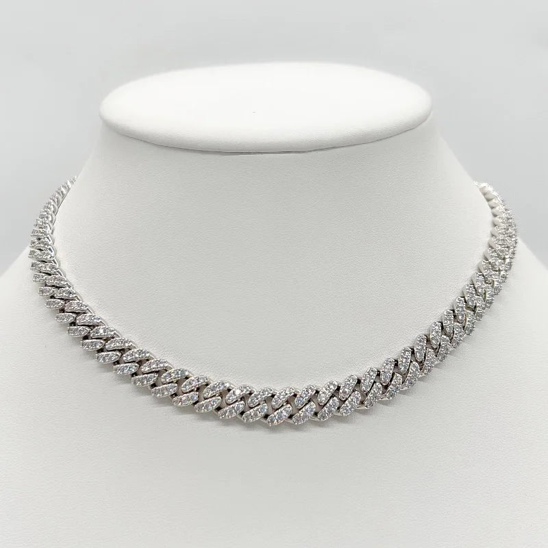 Zirconite Cubic Zirconia pave 8mm Curved Link Rhodiumk Necklace. 818N