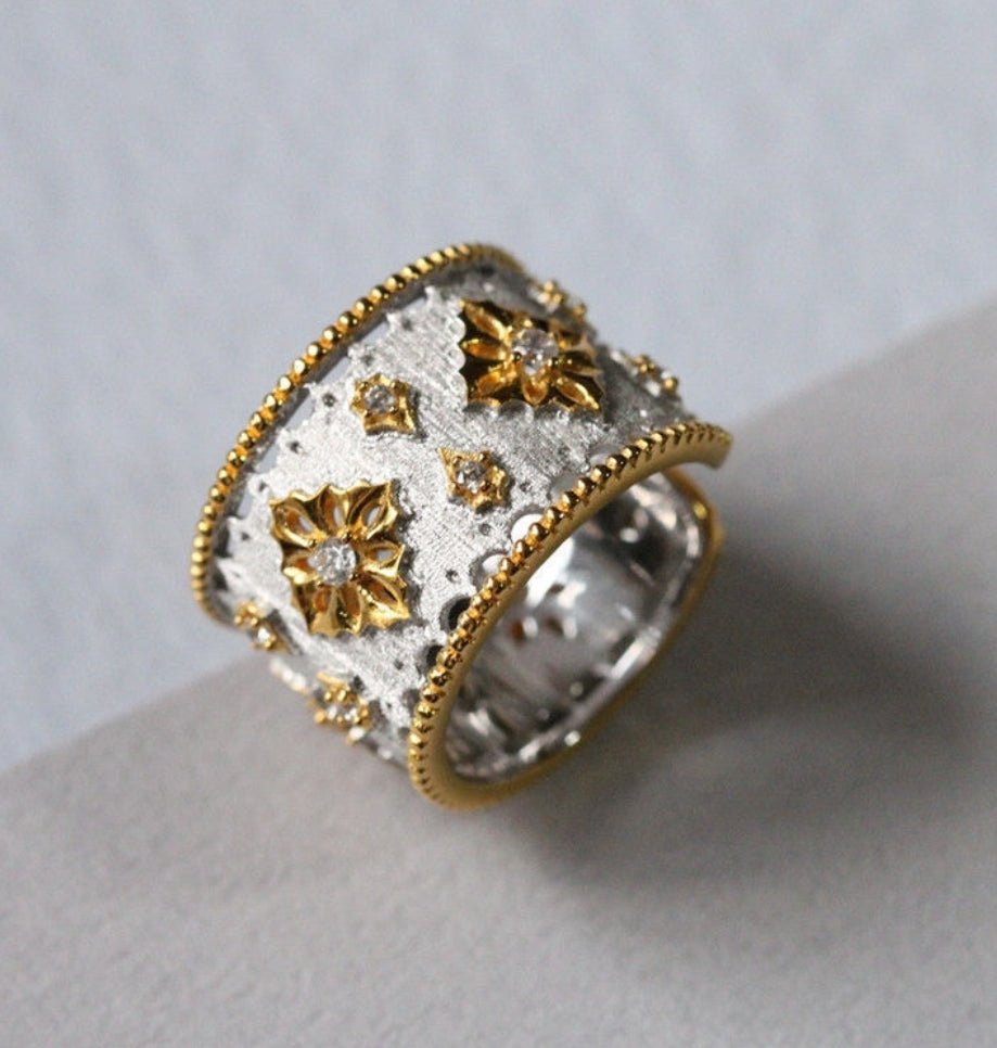 Zirconite inspired Italian satin wide Ring. 831R105 | DiamondVeneer Fashion