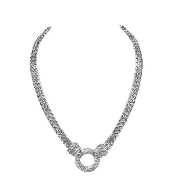 Circle Zirconite Cubic zirconia Pave setting Double Cable Chain necklace | Yaacov Hassidim