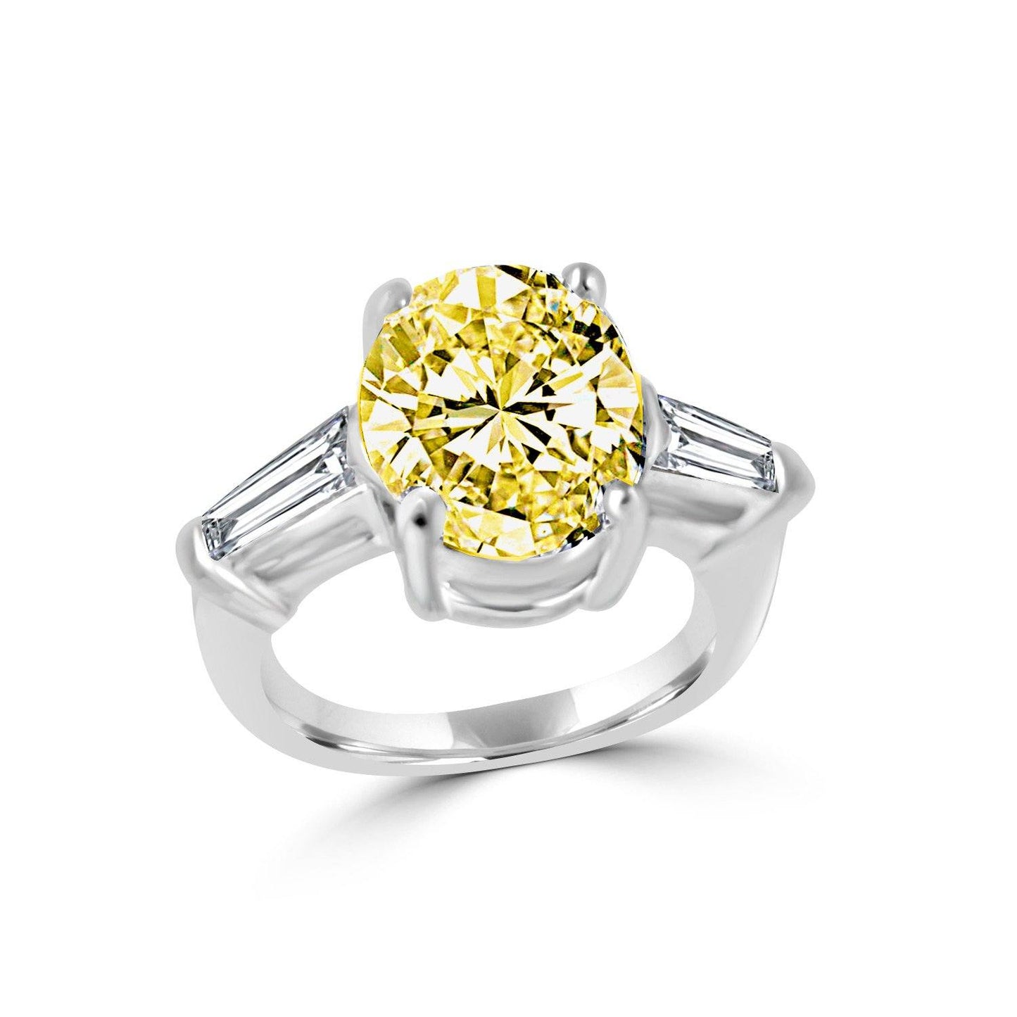 Classic Oval Center W/Side Baguette Simulated Diamond - Diamond Veneer Sterling Silver Engagement/Wedding Ring 635R72089