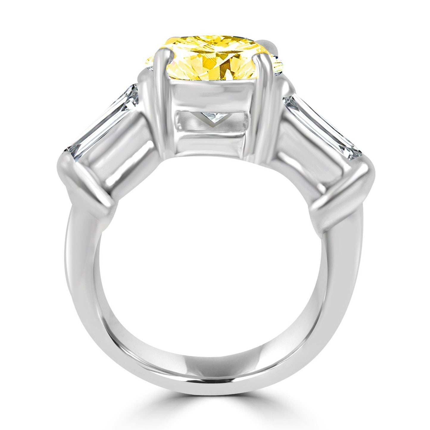 Classic Oval Center W/Side Baguette Simulated Diamond - Diamond Veneer Sterling Silver Engagement/Wedding Ring 635R72089