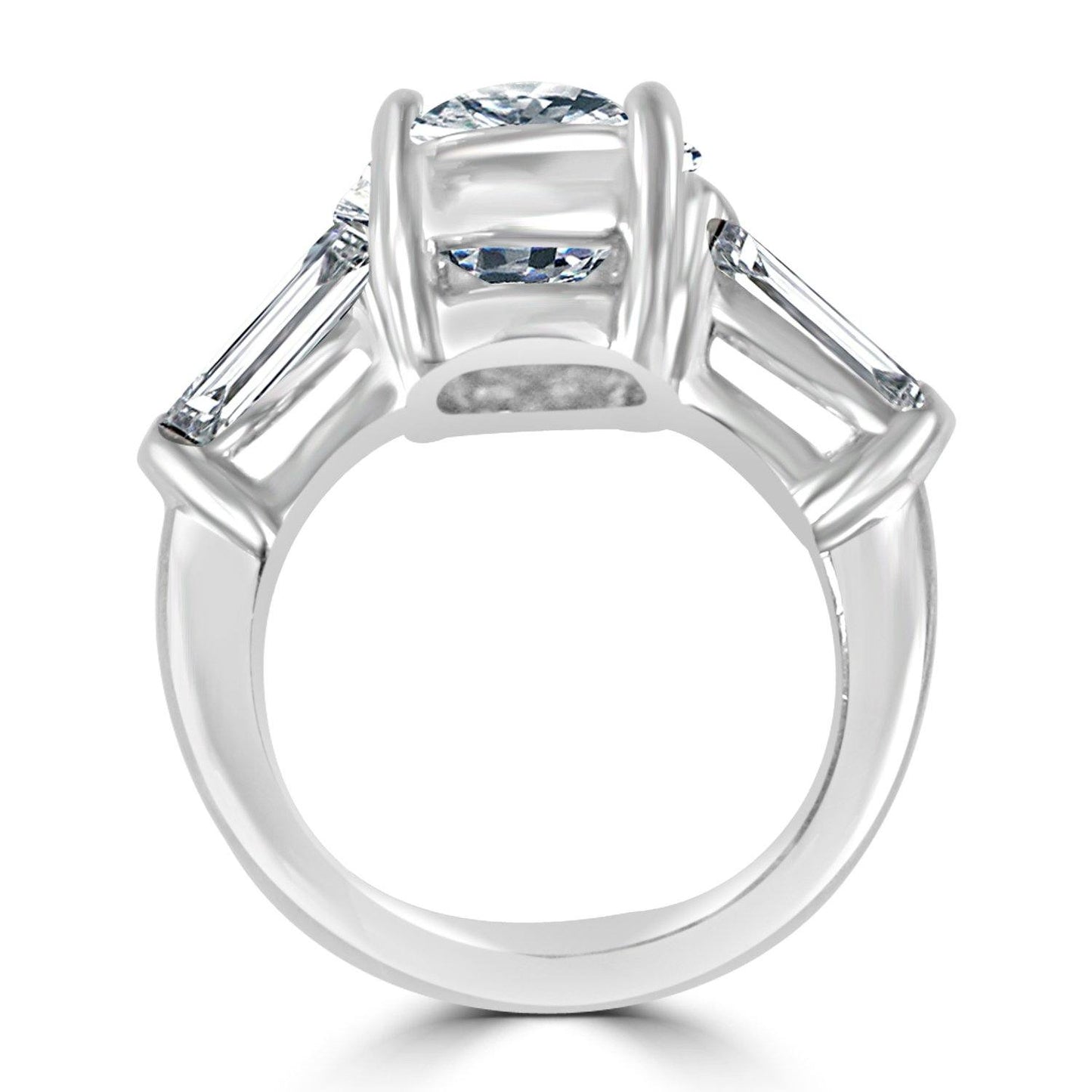 Classic Oval Center W/Side Baguette Simulated Diamond - Diamond Veneer Sterling Silver Engagement/Wedding Ring 635R72089 | Yaacov Hassidim