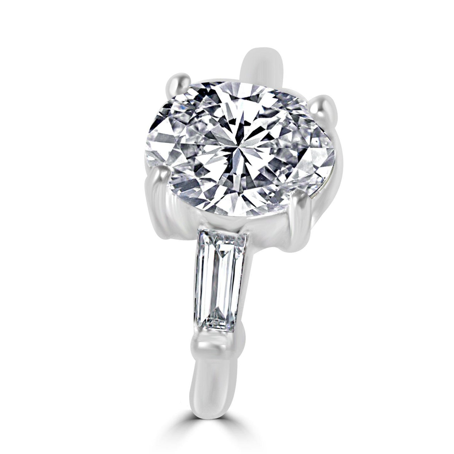 Classic Oval Center W/Side Baguette Simulated Diamond - Diamond Veneer Sterling Silver Engagement/Wedding Ring 635R72089